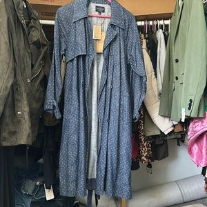 Lucky brand, lightweight denim, polkadot, print, duster coat